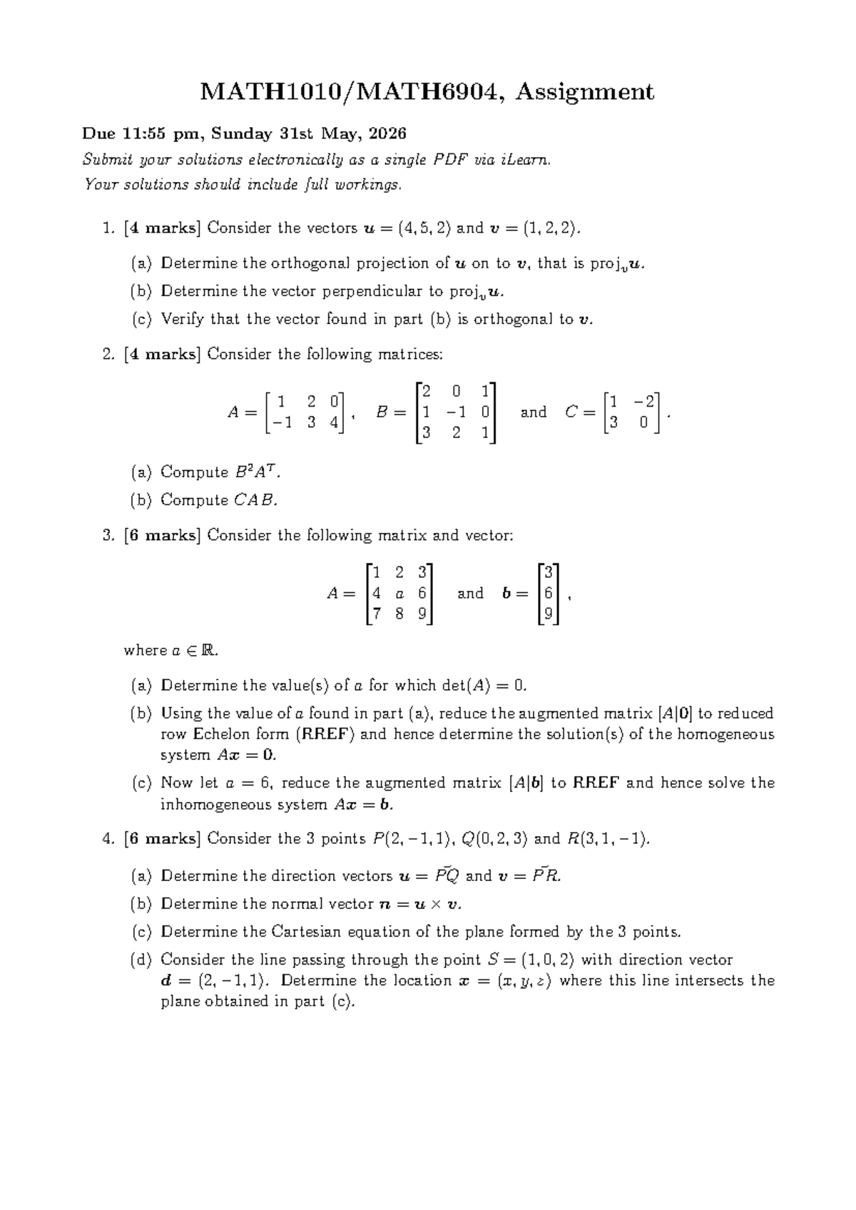 Assignment: Vector and Matrix Calculations (Due 31st May 2026) - Studocu