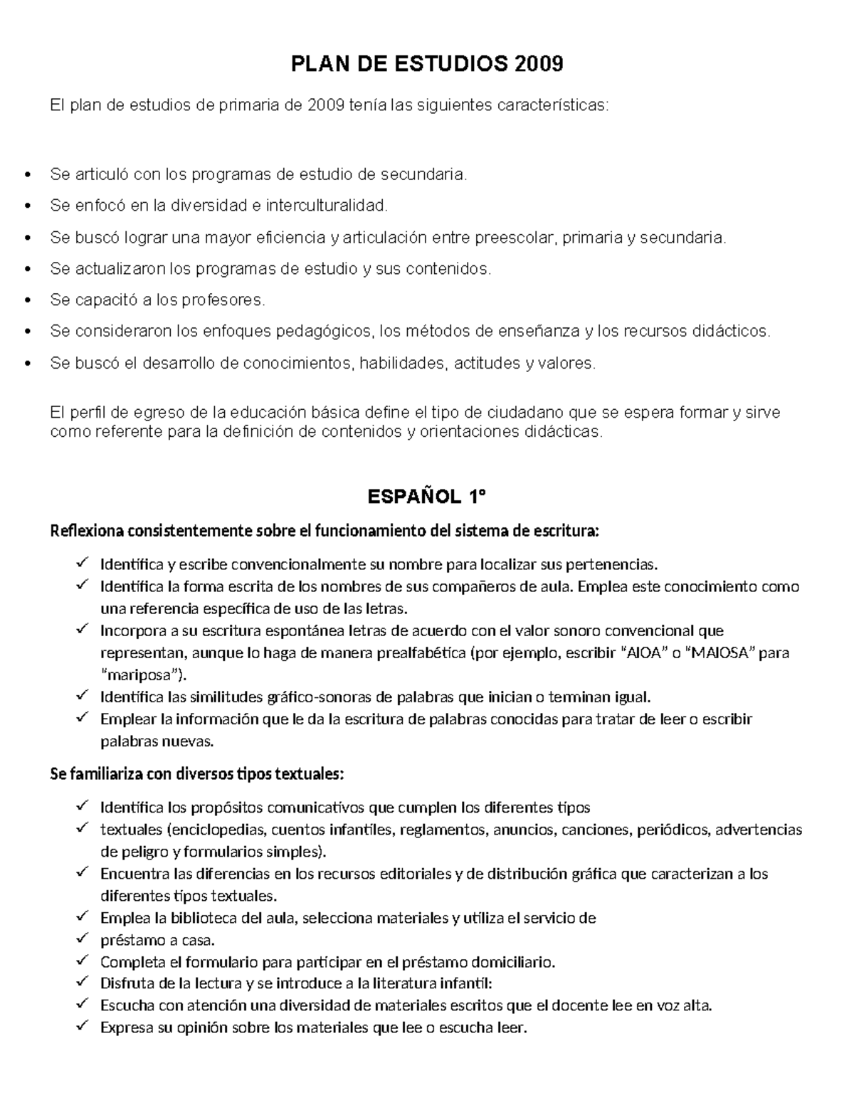 Estudio del Plan de Estudios 2009 para la Educación Primaria - PLAN ...