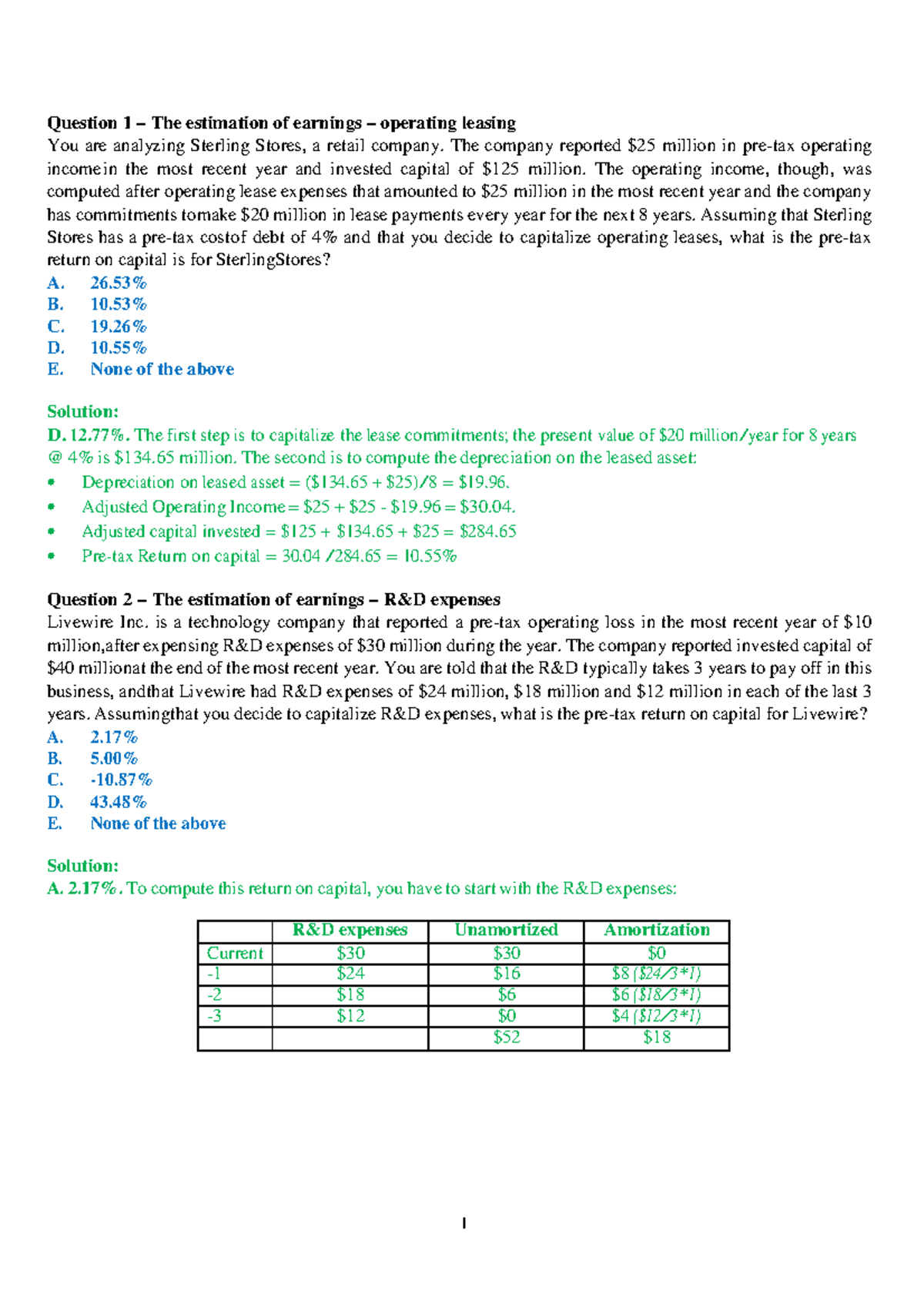 Cash Flows Exercises Solutions (FIN 301) Analysis and Calculations ...