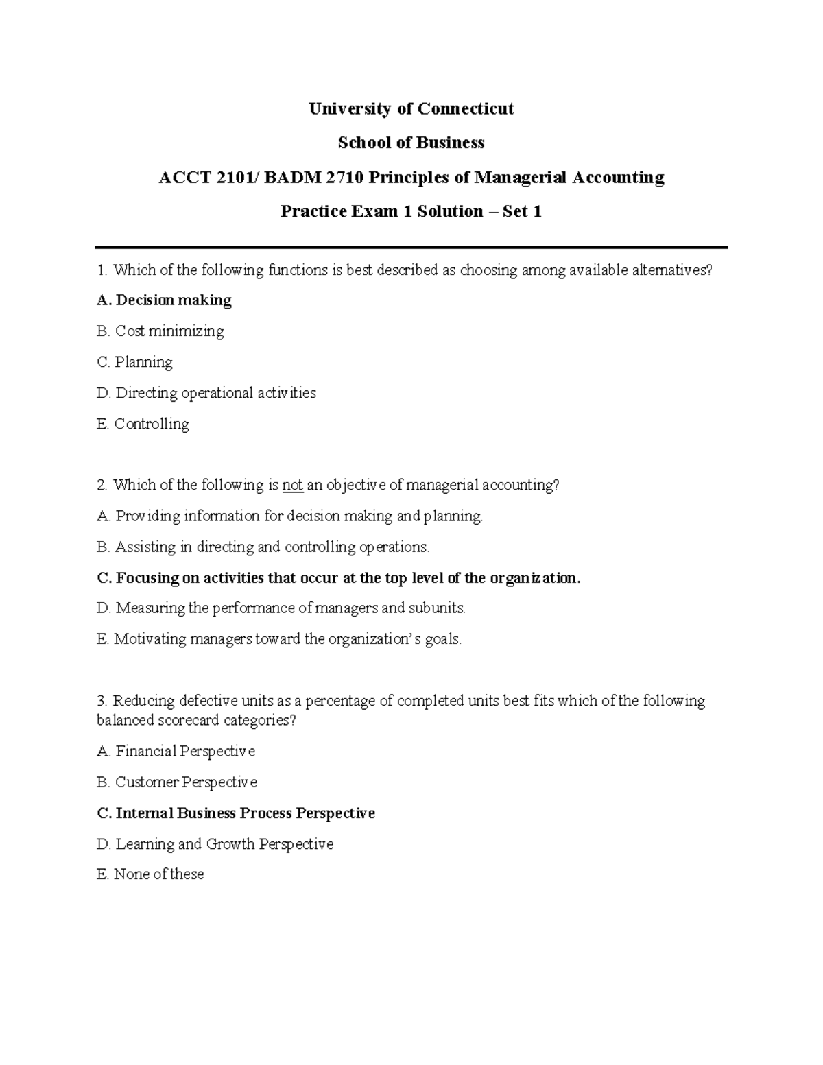UCONN ACCT 2101 Exam 1 Practice Questions & Detailed Answers - Studocu