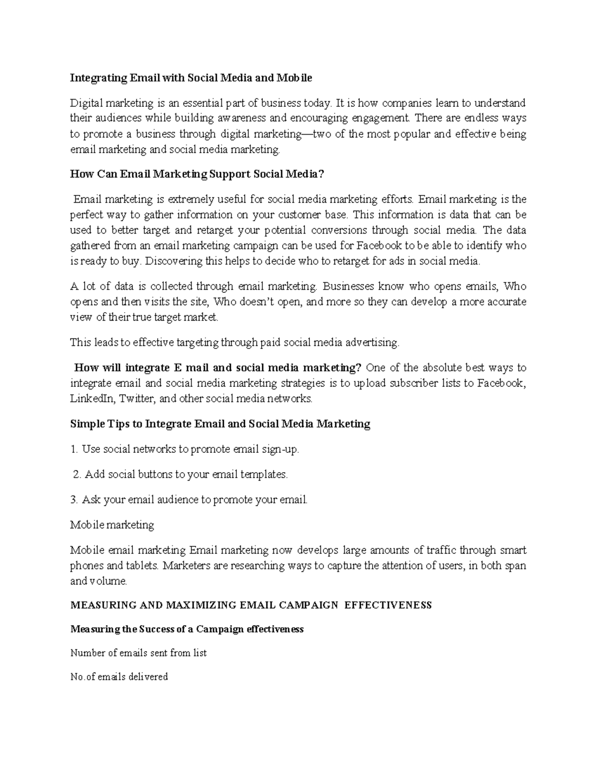 Digital Marketing Unit 3: Integrating Email & Social Media Strategies ...