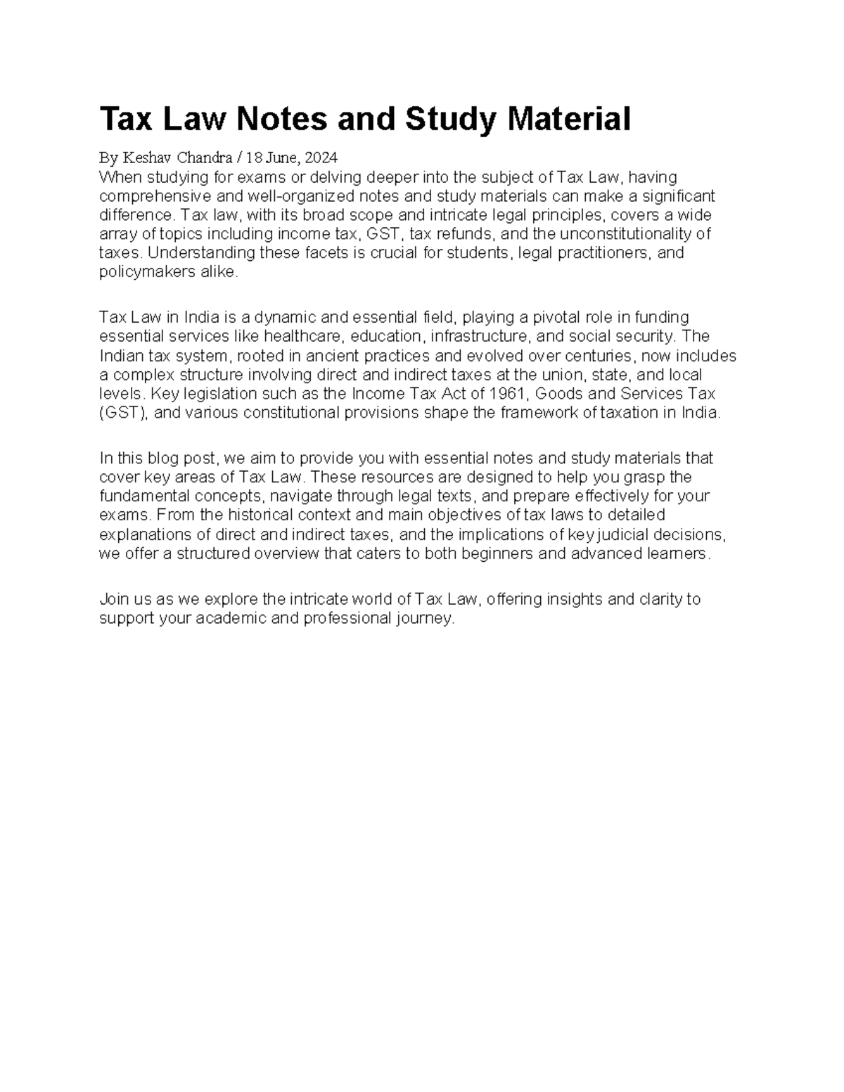 Tax Law Study Notes and Materials for Exam Preparation - Studocu