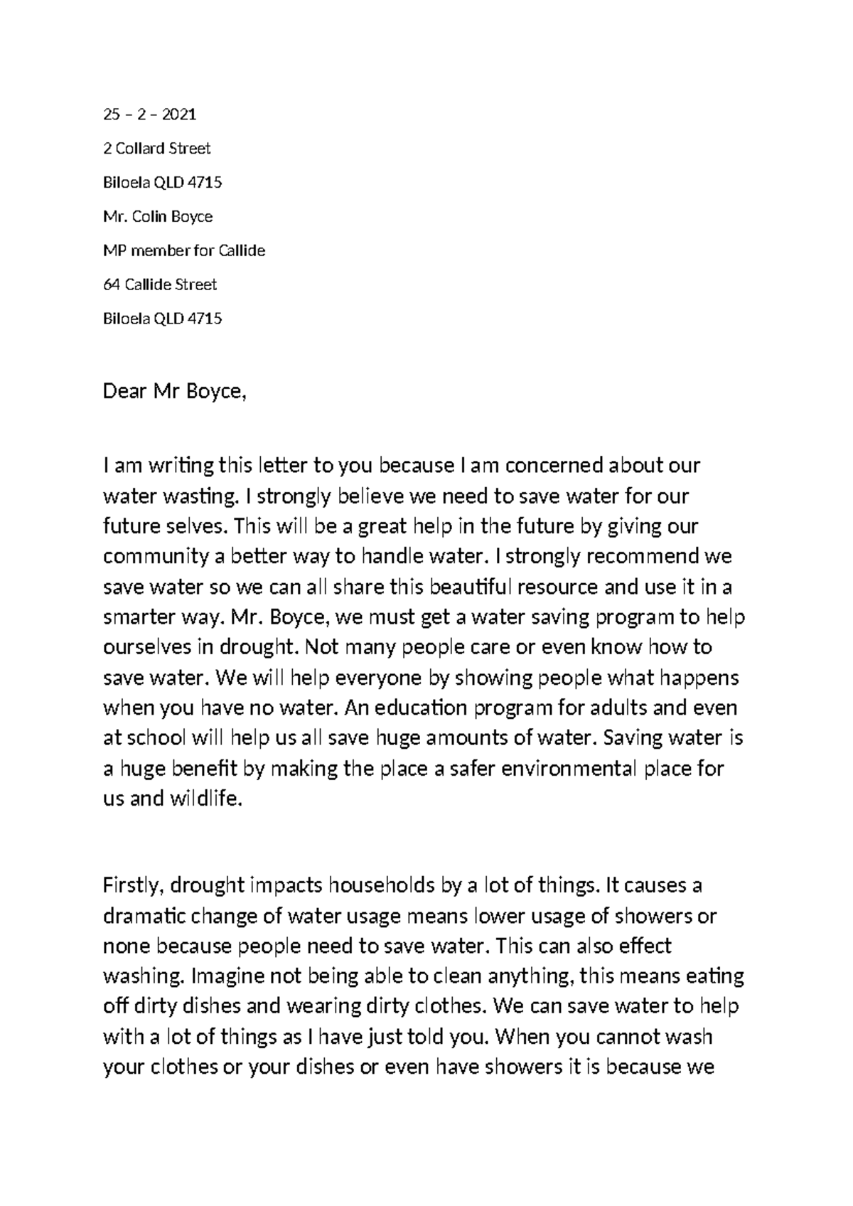 Persuasive Letter on Water Conservation - ECCVWE3 - Studocu
