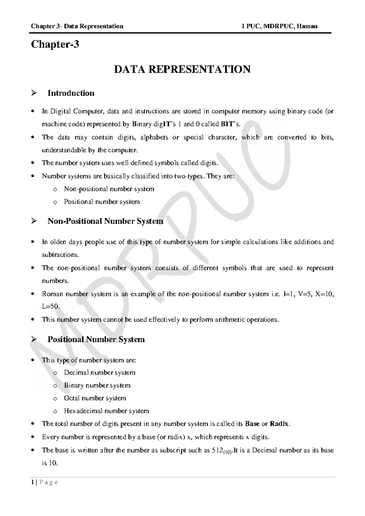 Chapter 3 data representation I PUC, MDRPUC, Hassan - Studocu