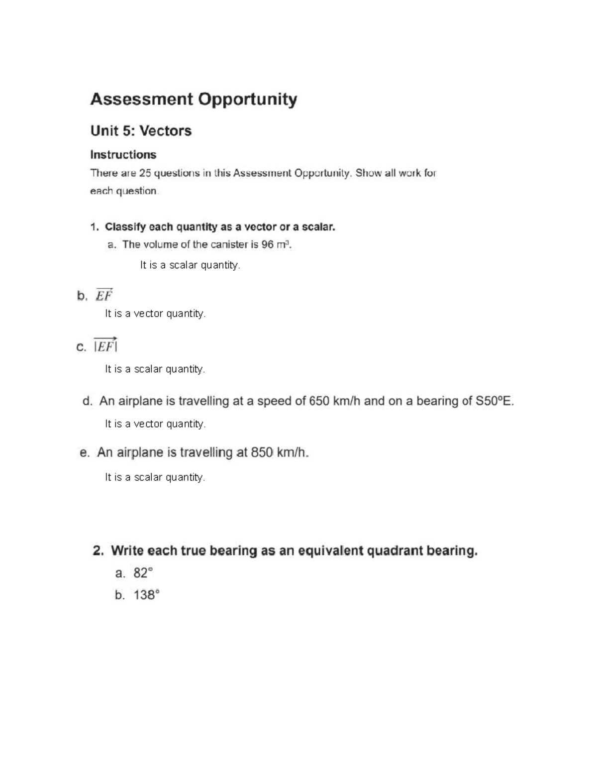 Unit 5 Assignment - Calculus and Vectors - Unit 5 - It is a scalar ...
