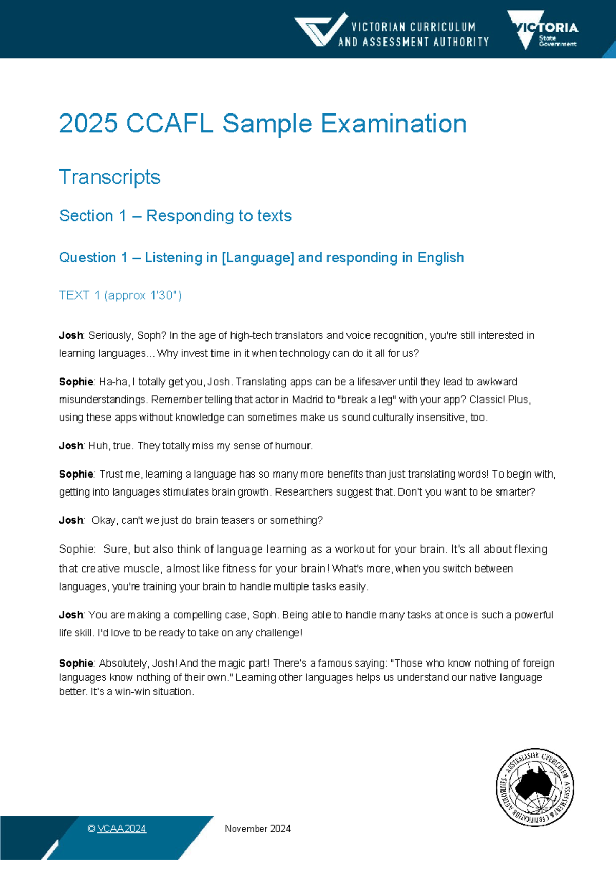 2025 CCAFL Sample Exam Transcripts: Listening & Responding - Studocu