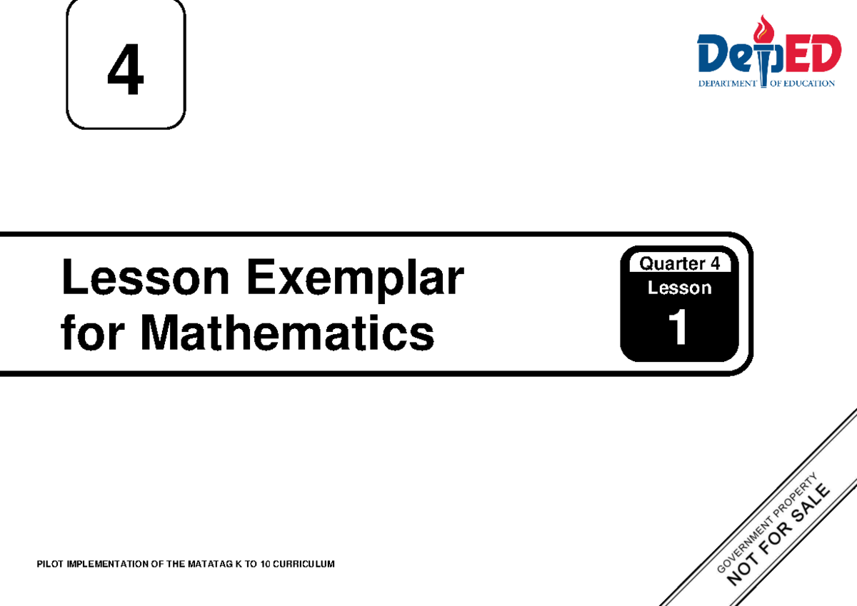 Q4 LE Mathematics 4 Lesson Exemplar: Week 1 Activities - Studocu