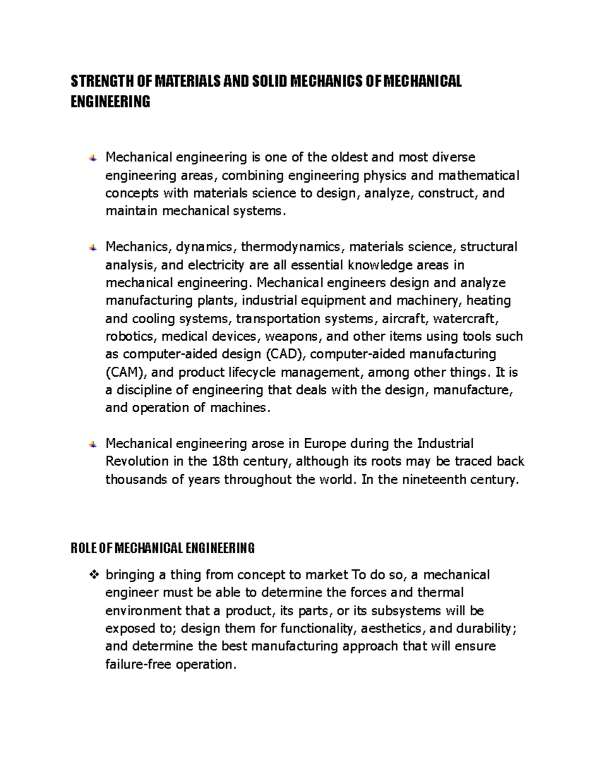 Strength of Materials & Solid Mechanics in Mechanical Eng. (ME 101 ...