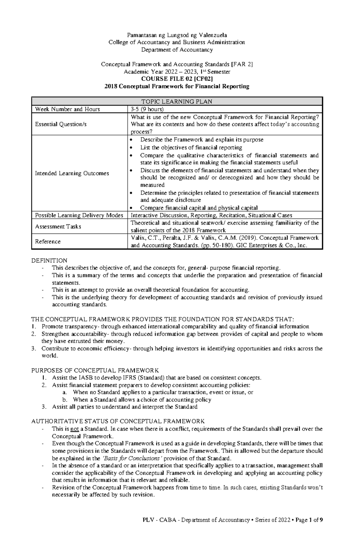 FAR 2 2018: Overview of the Conceptual Framework for Financial ...