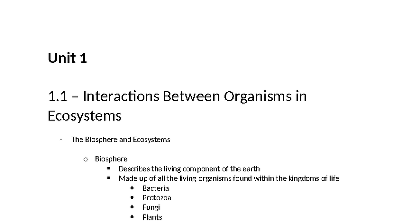 All Science Notes YR8: Unit 1 - Interactions in Ecosystems - Studocu