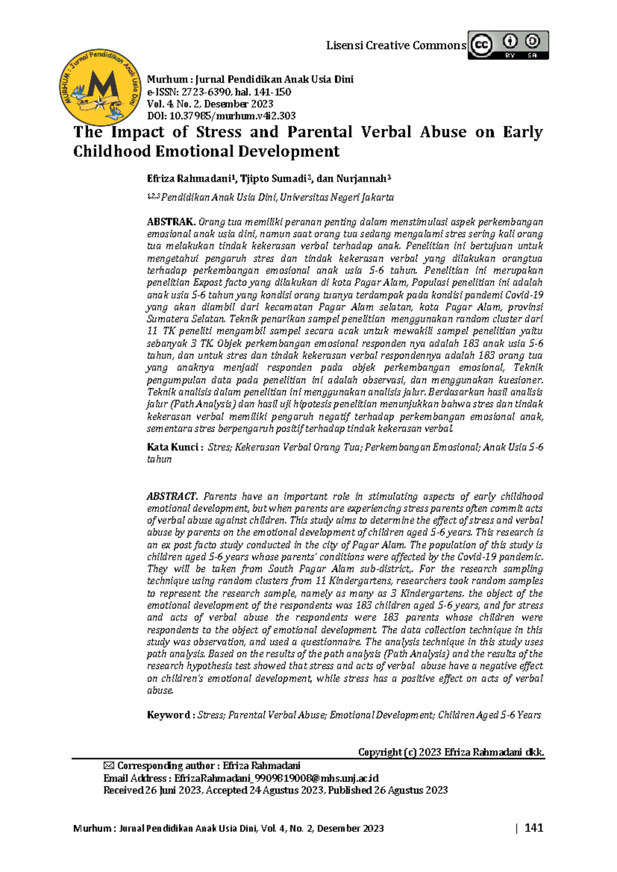 The Impact of Stress and Parental Verbal Abuse on - Lisensi Creative ...