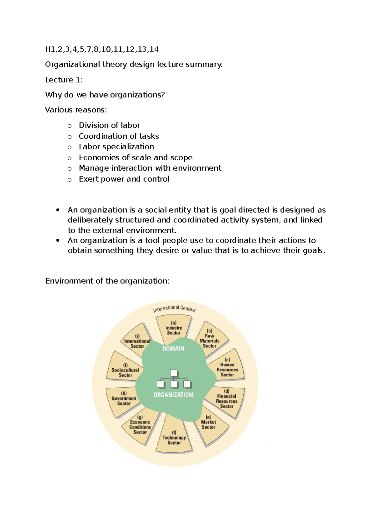 Organizational Theory Design Lecture Summary (H1,2,3,4,5) - Studeersnel