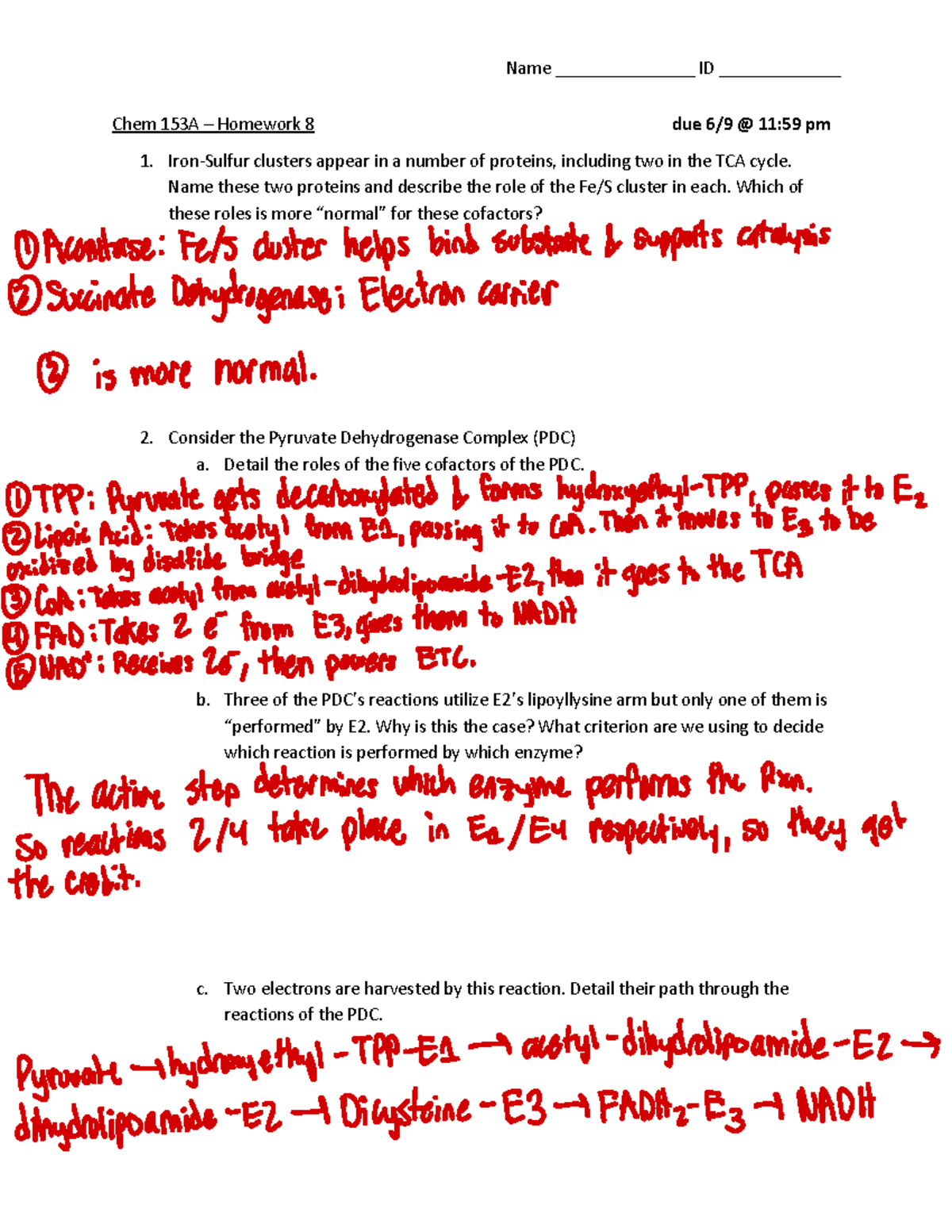 Chem 153A HW8 - Final Homework on ETC and ATP Yields Analysis - Studocu