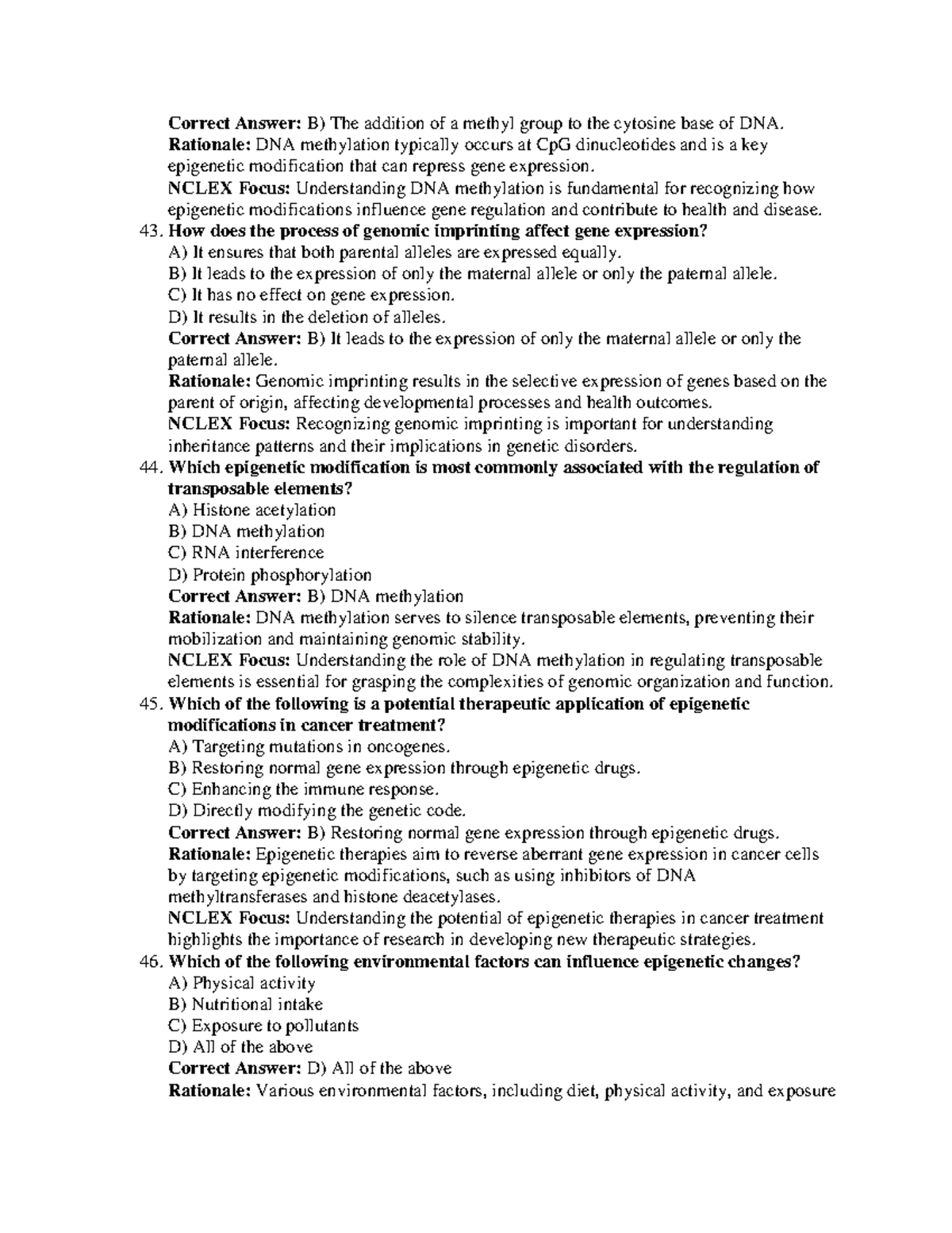 Genetics Test Bank: Epigenetics & Gene Regulation (Course Code: 2024 ...