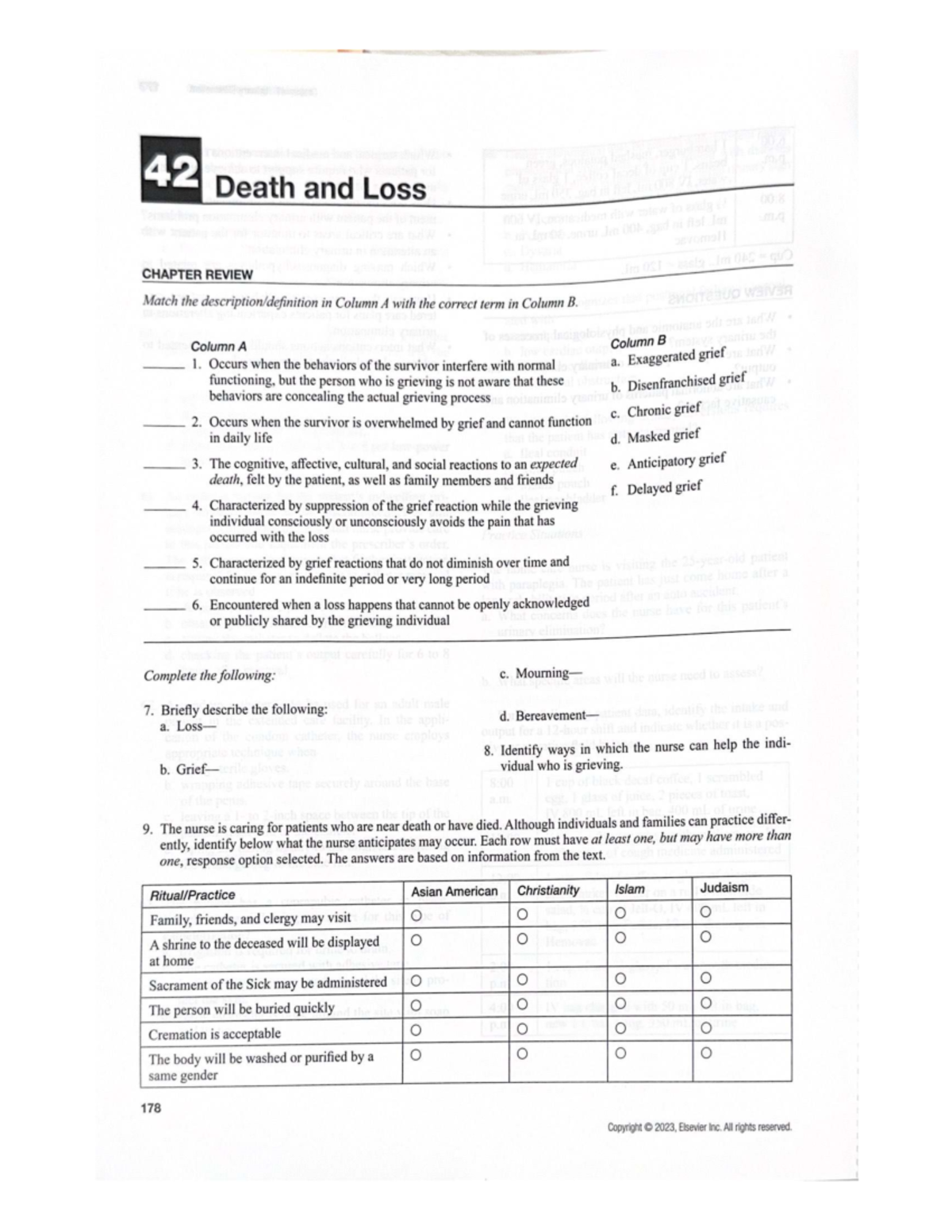 Ch. 42 Death and Loss - Practice Questions Review - Studocu