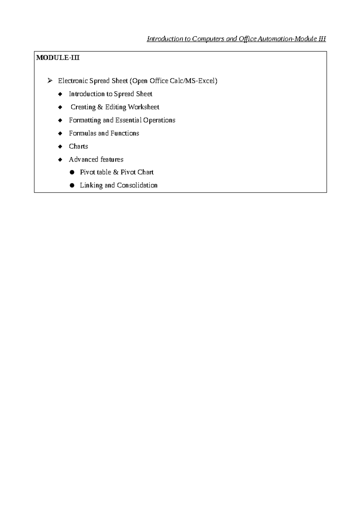 Module 3: Introduction to Computers & Office Automation (Excel) - Studocu