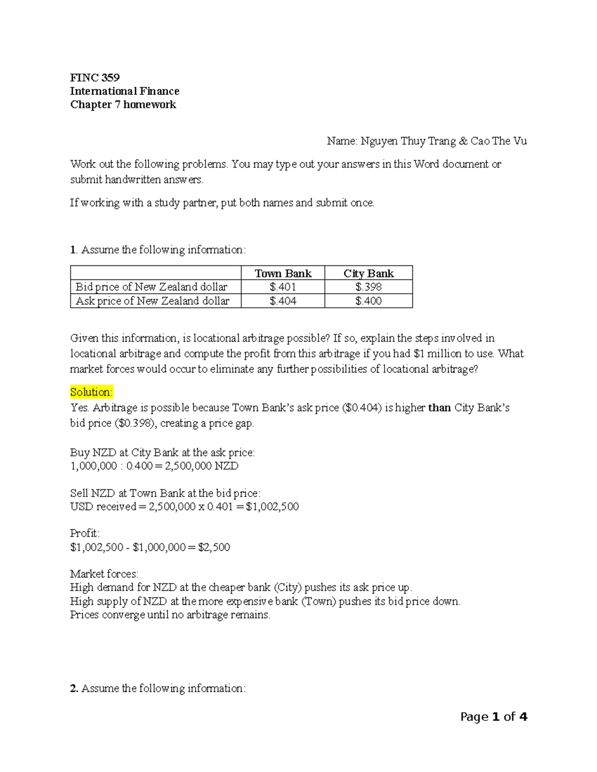 FINC 359 International Finance Chapter 7 Homework Solutions - Studocu