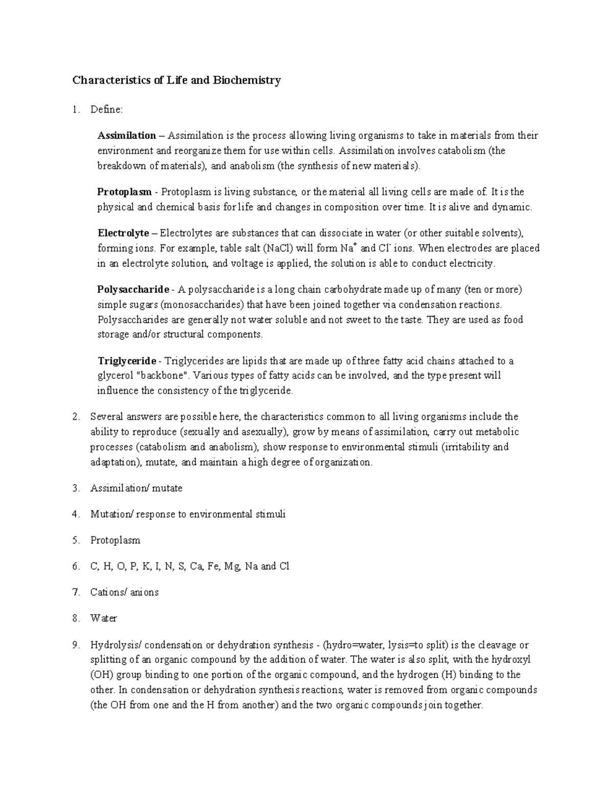 Characteristics of Life & Biochemistry - CHEM 2 Study Notes - Studocu