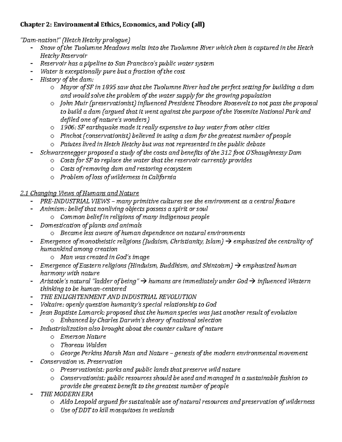 Chapter 2: Environmental Ethics, Economics, and Policy Overview - Studocu