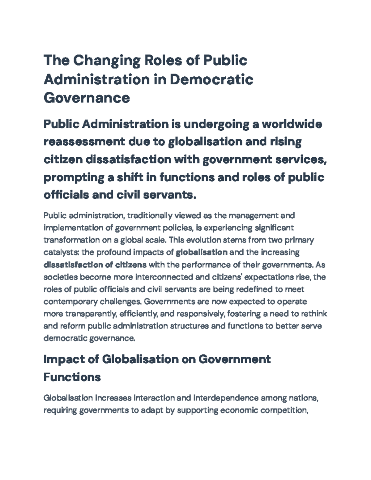 Reinventing Governance: The Evolving Role of Public Administration in a ...