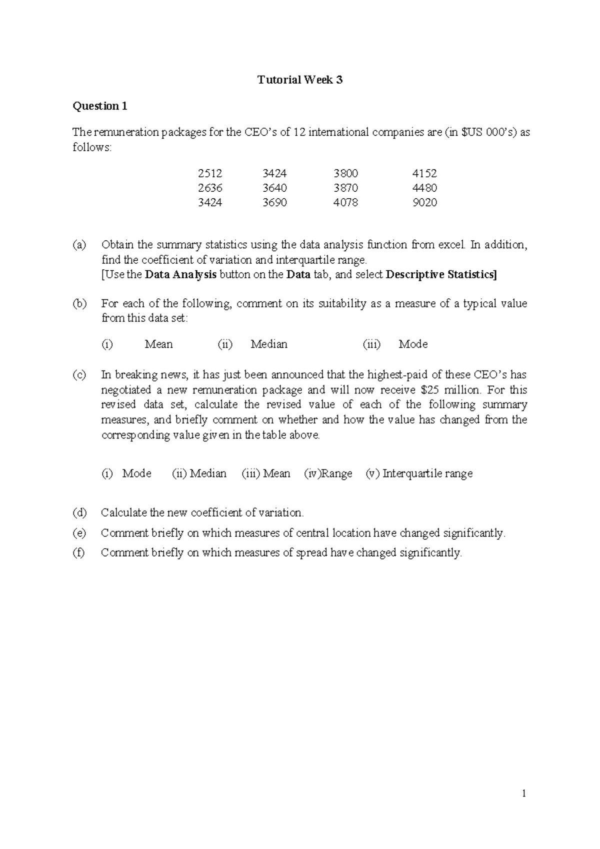 ETW1001 Introduction to Statistical Analysis Assignment 1 - of people ...