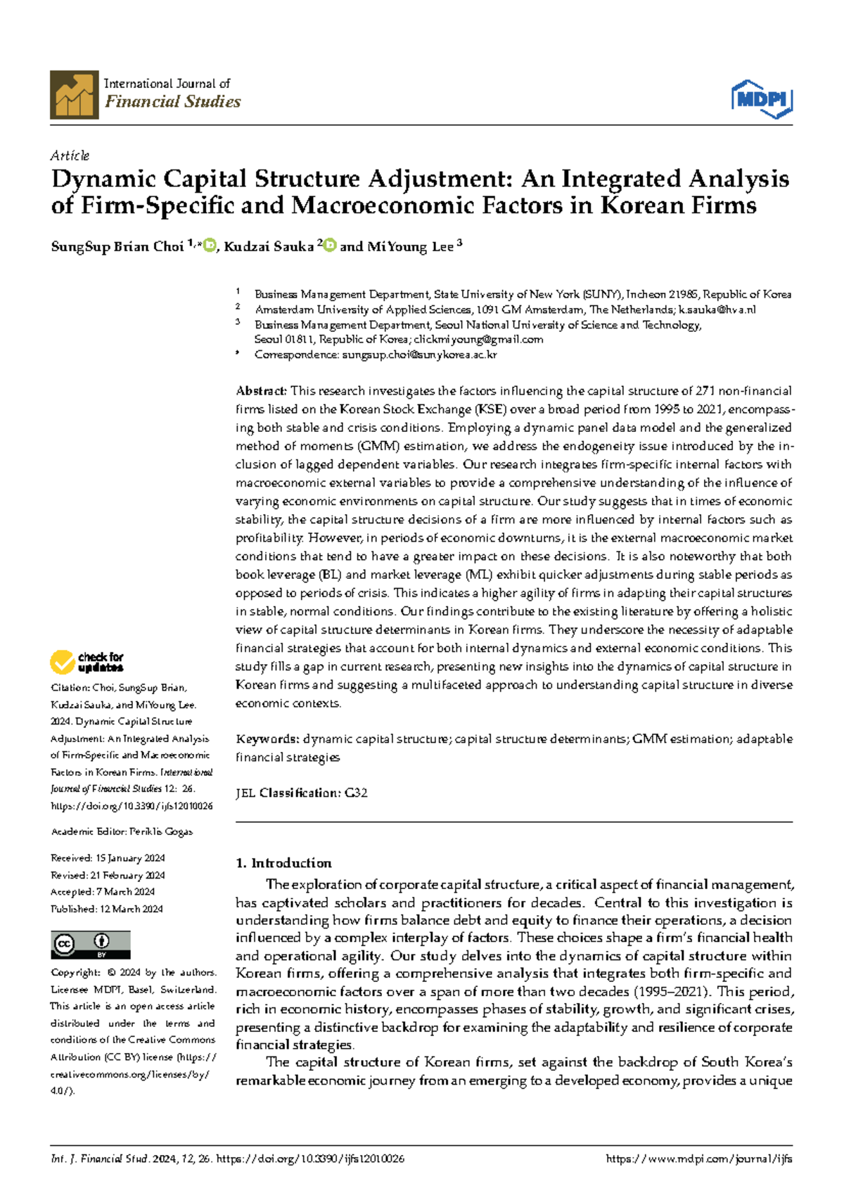 Dynamic Capital Structure Adjustment in Korean Firms: Firm and Macro ...