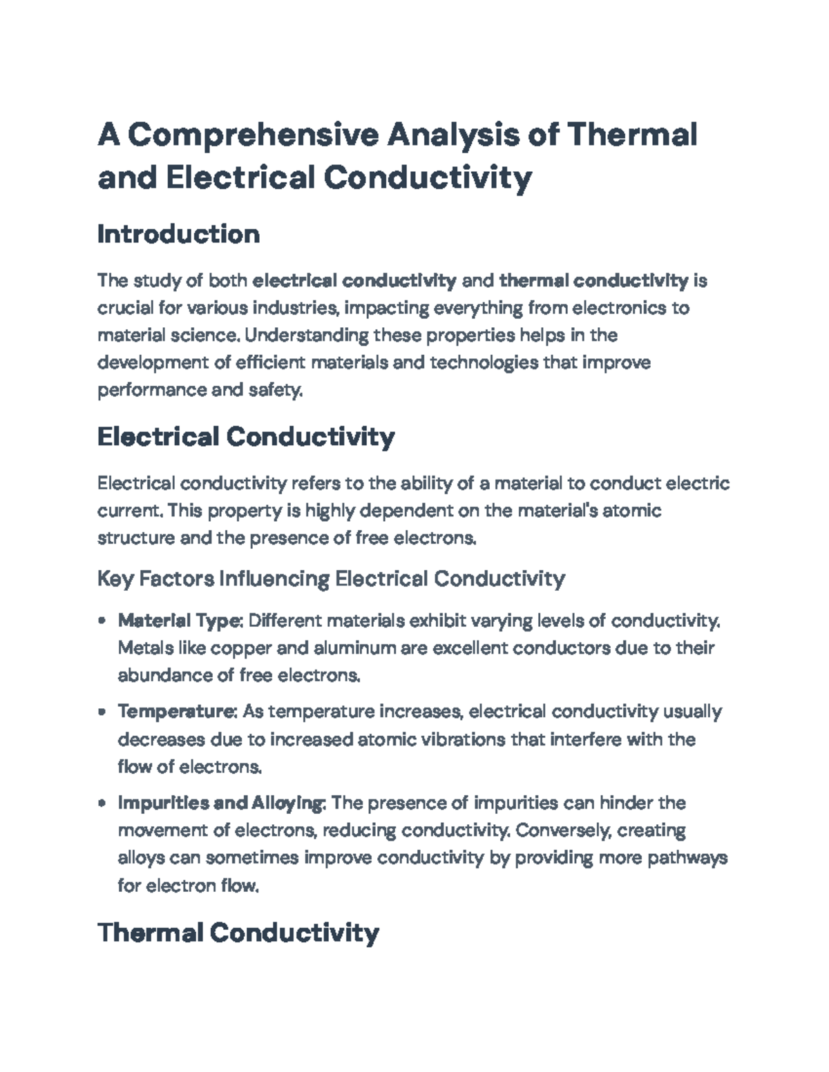 Comprehensive Analysis of Electrical and Thermal Conductivity (ENG101 ...