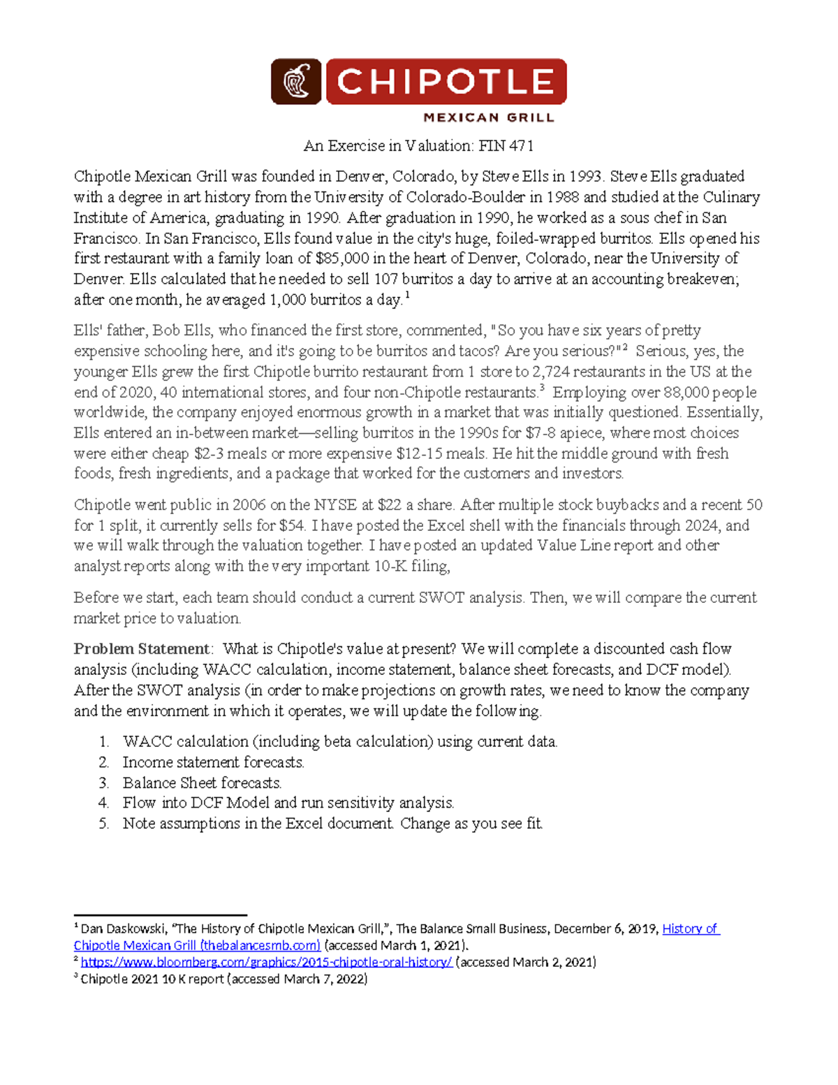 Chipotle case outline - Pre-case info before the financials - An ...