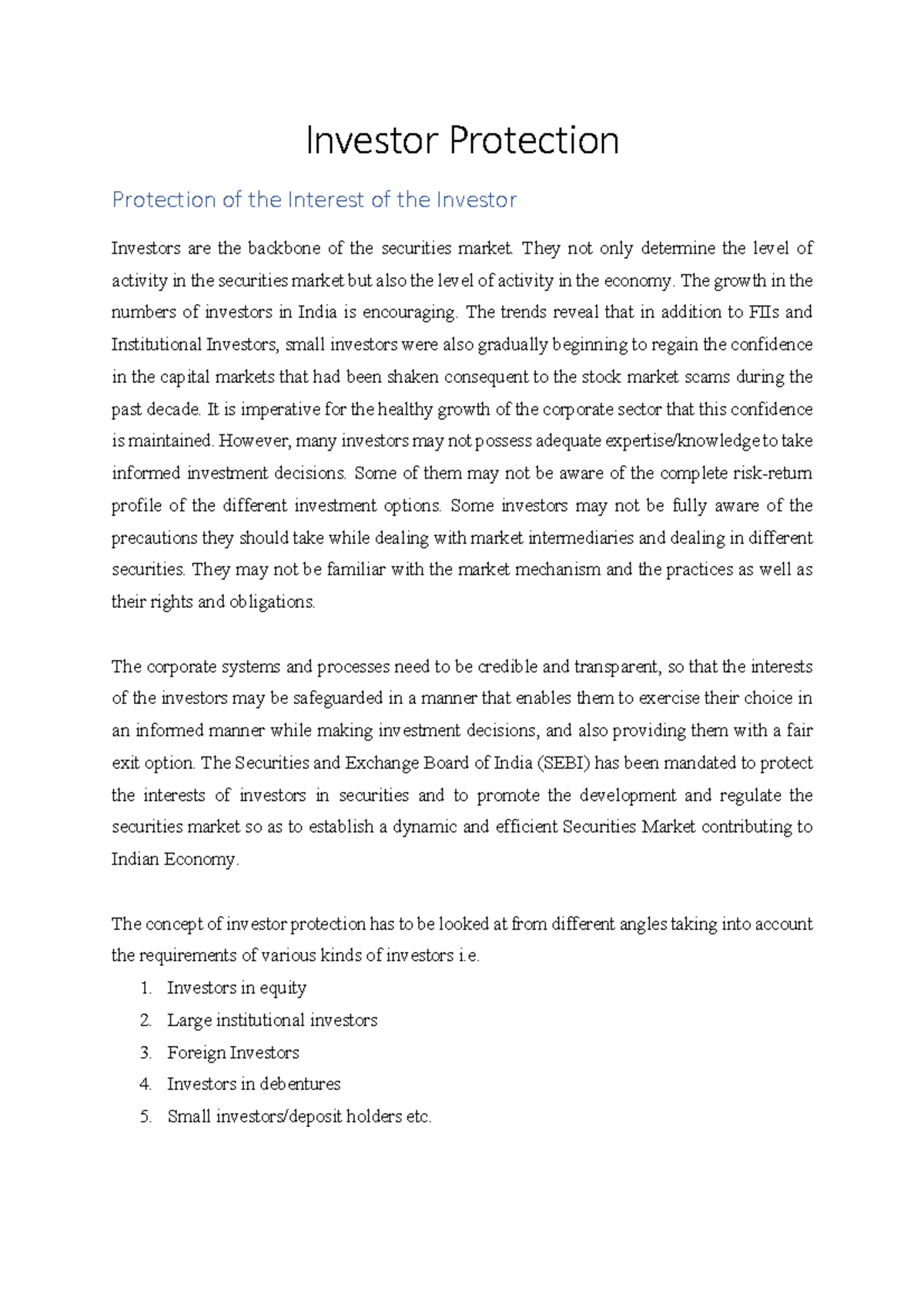 Investor Protection in Securities Exchange: An Overview of SEBI's Role ...