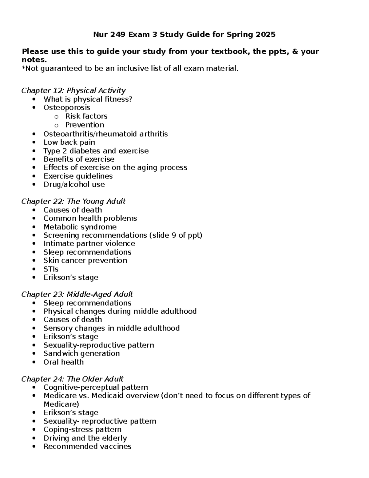 Unit 3 Study Guide SP 25 - Nur 249 Exam 3 Study Guide for Spring 2025 ...