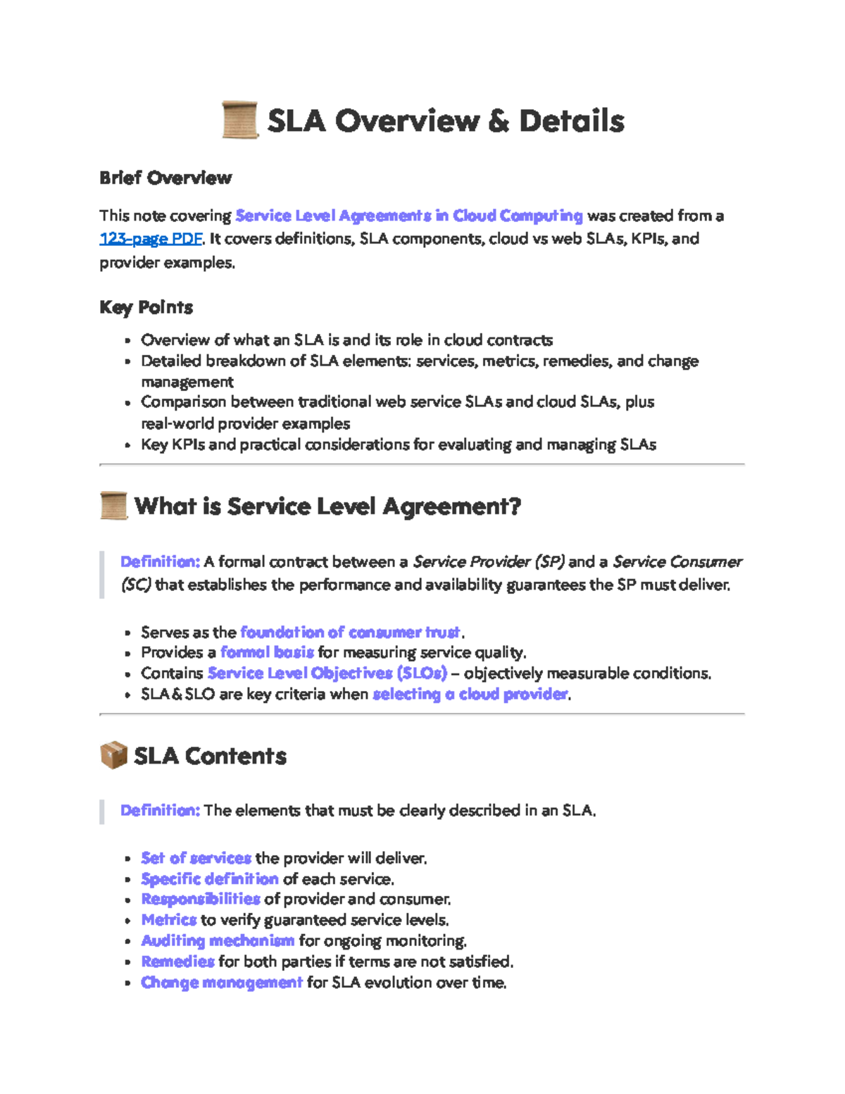 SLA Overview in Cloud Computing: Key Components & Comparisons - Studocu
