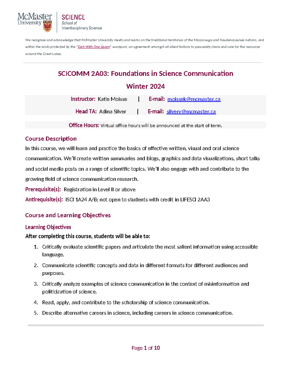 Foundations in Science Communication SCICOMM 2A03 - Fall 2023 Overview ...