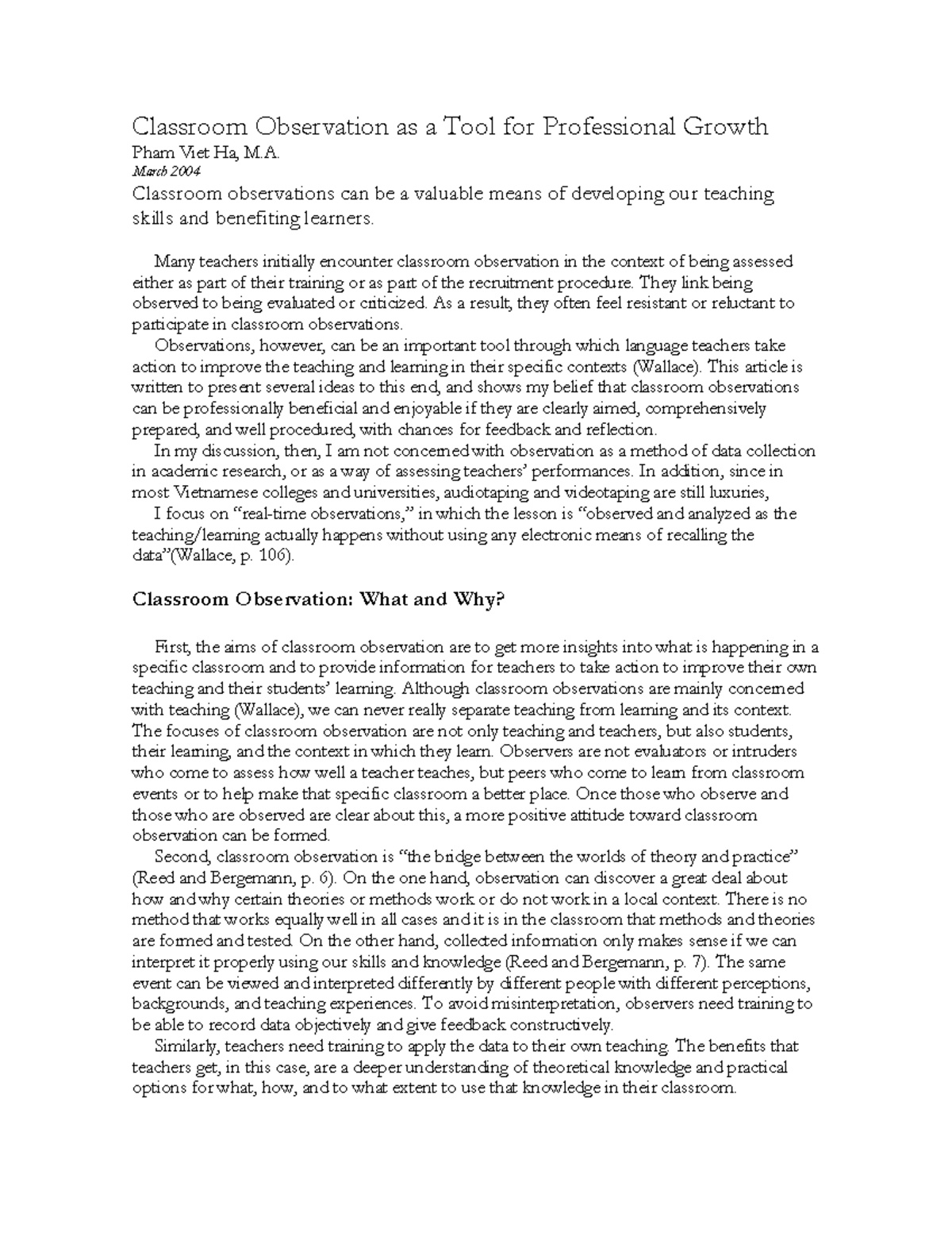 Classroom Observation as a Tool for Professional Growth: Insights and ...