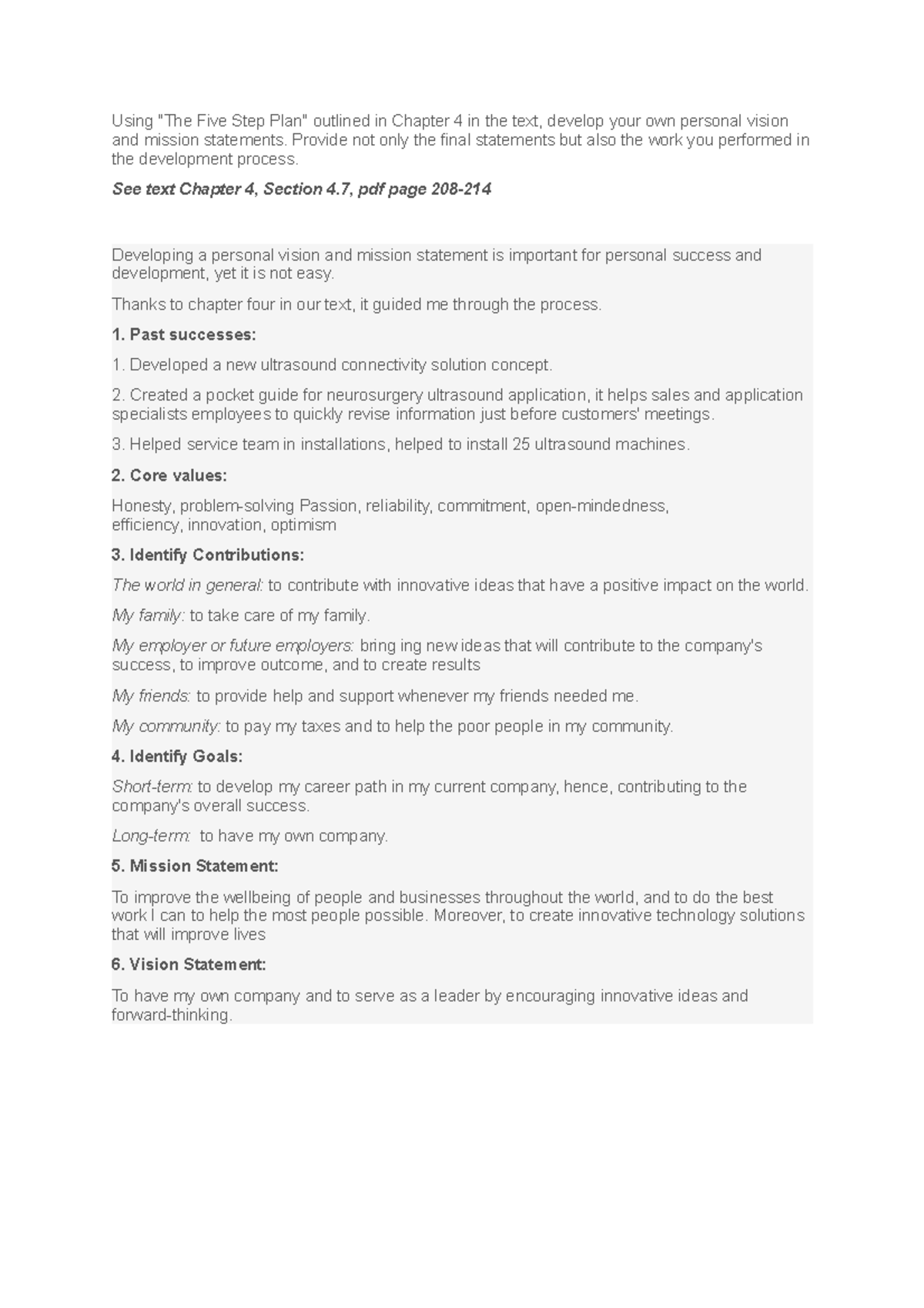 LJ4 Learning Journal: Personal Vision & Mission Statements Unit 4 - Studocu