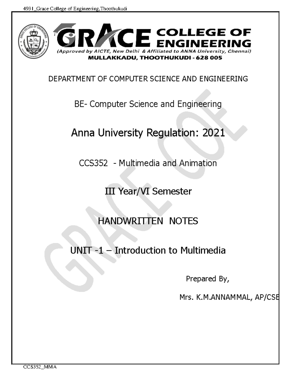CCS352 Multimedia and Animation Unit 1 Handwritten Notes - Studocu