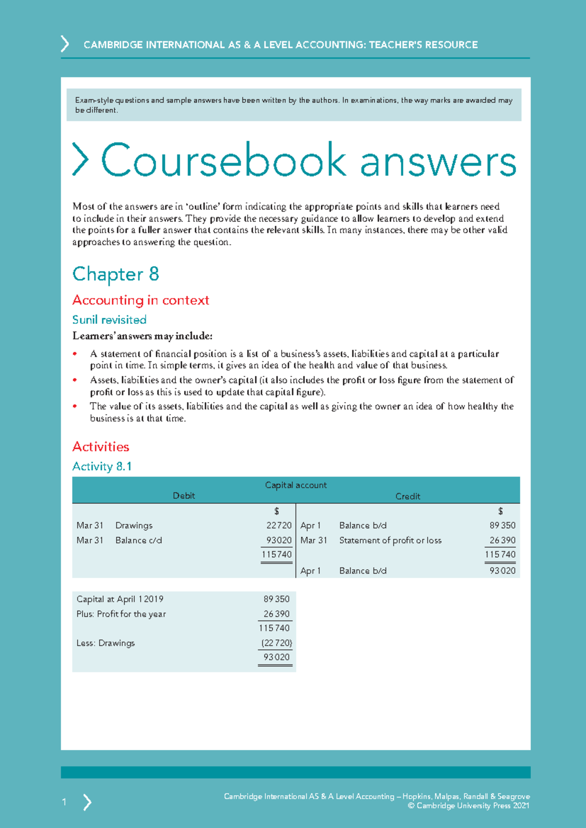 Chapter 8 Answers: Accounting in Context (Cambridge AS & A Level) - Studocu