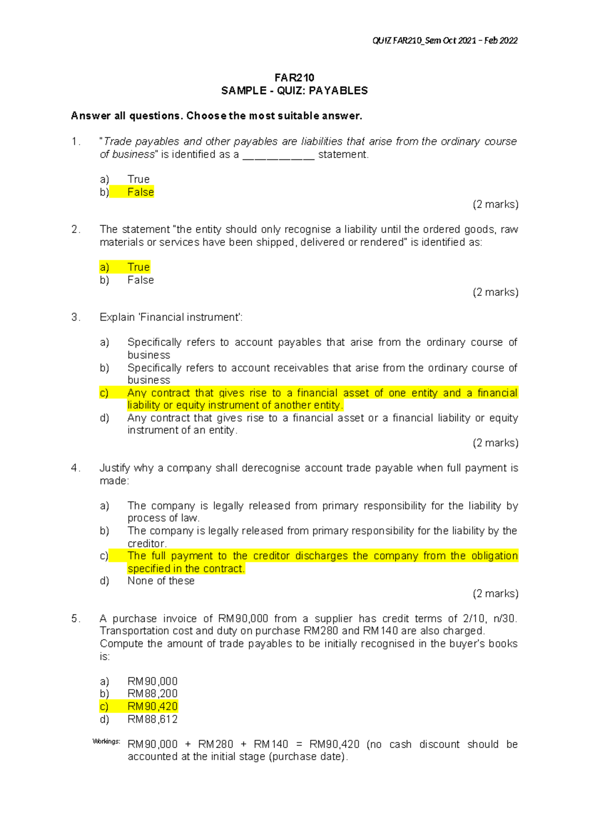 8b. Sample QUIZ Q&SS-FAR210 (JAN2022) - QUIZ FAR210_Sem Oct 2021 – Feb ...