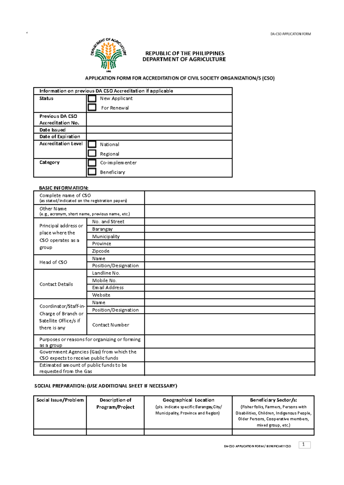 DA CSO Accreditation Application Form: New Applicant Details ...