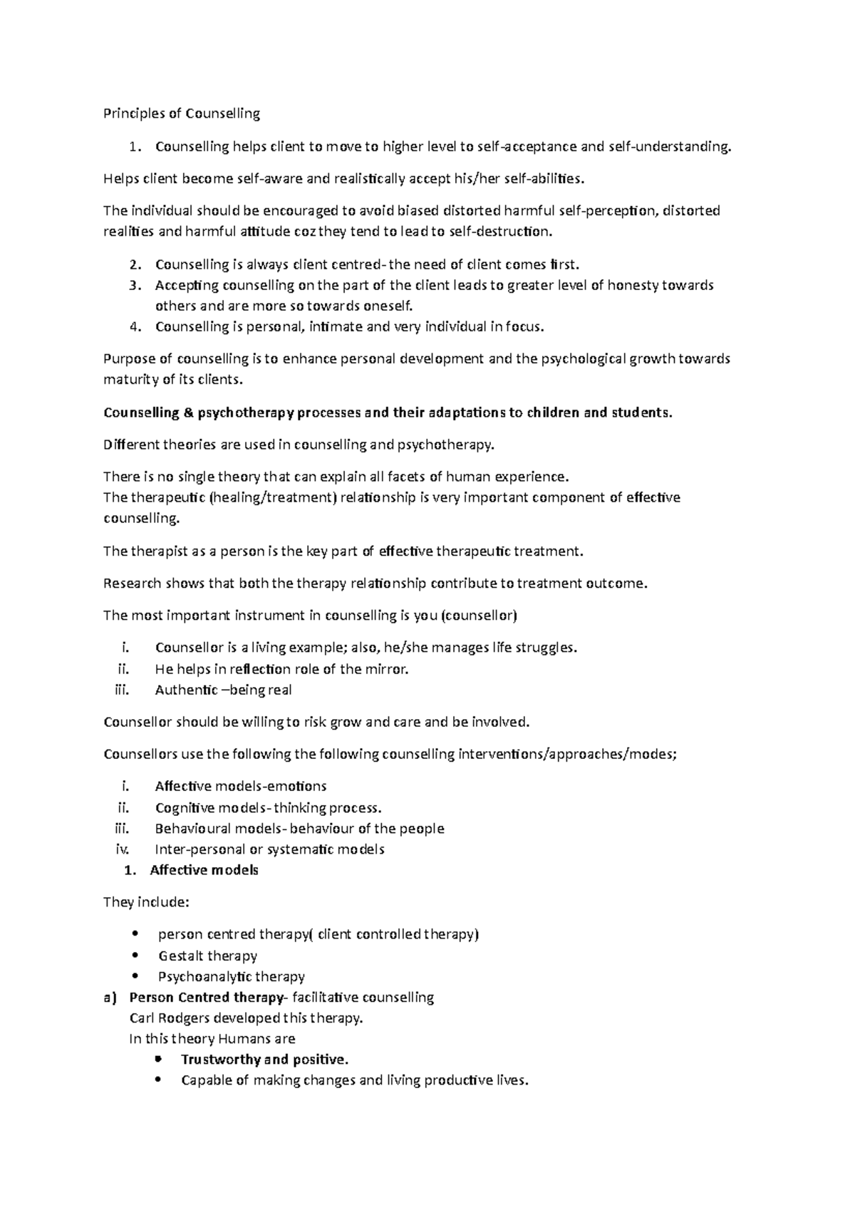 Principles of Counselling (PSY 101) - Key Concepts and Therapeutic ...