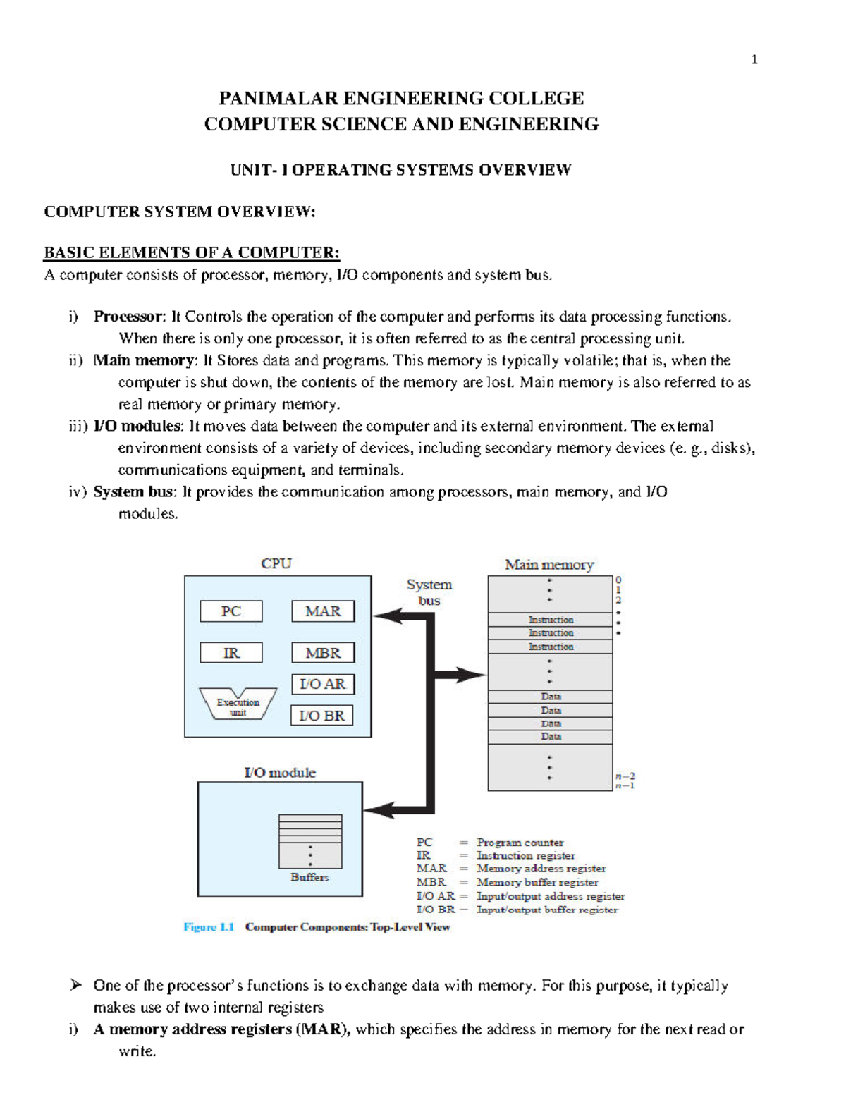OS - I Unit 1: Overview of Operating Systems and Computer Architecture ...