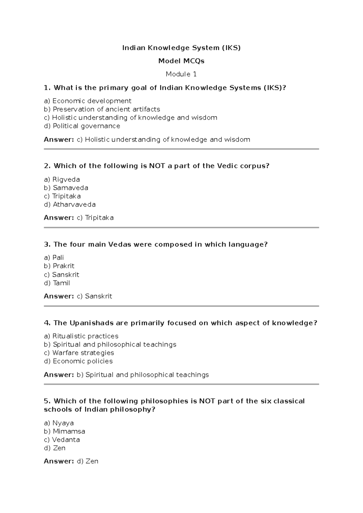 IKS Model MCQs Module 1: Exploring Indian Knowledge Systems - Studocu