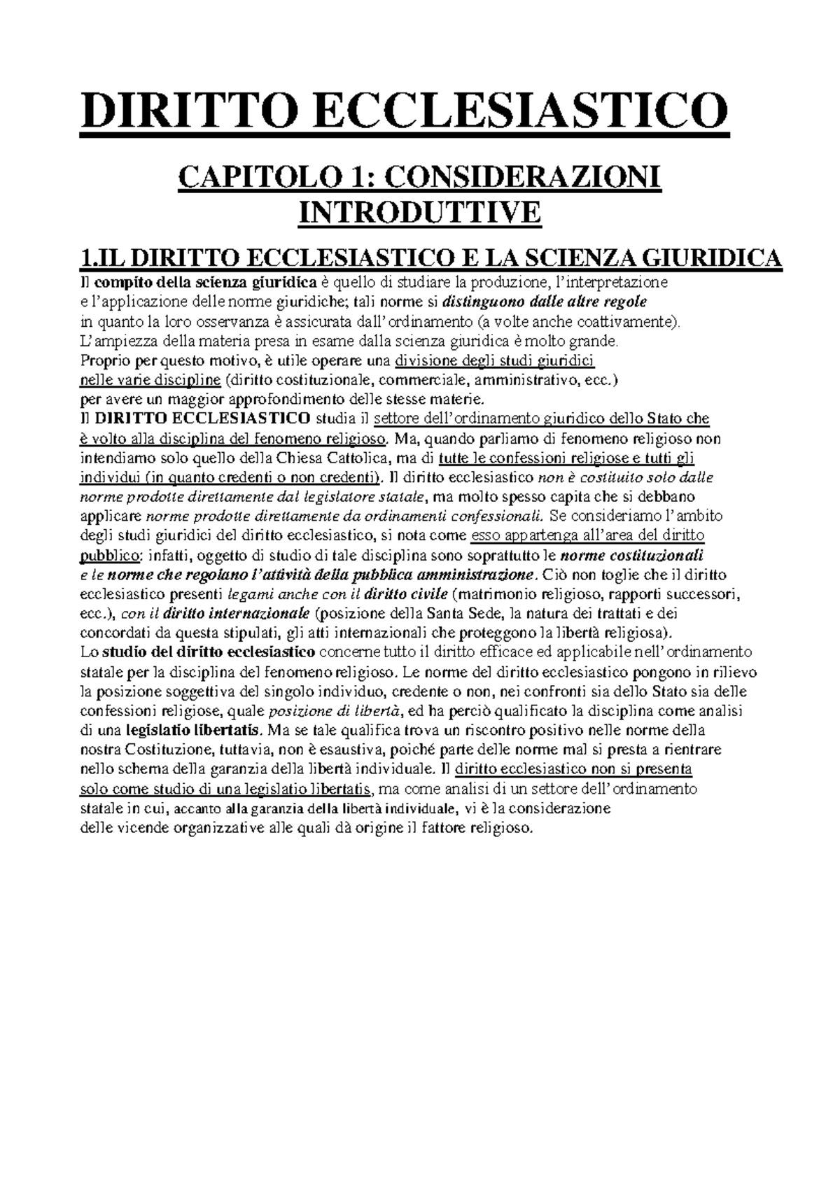 Diritto Ecclesiastico: Manuale Completo e Fonti Normative - Document Preview