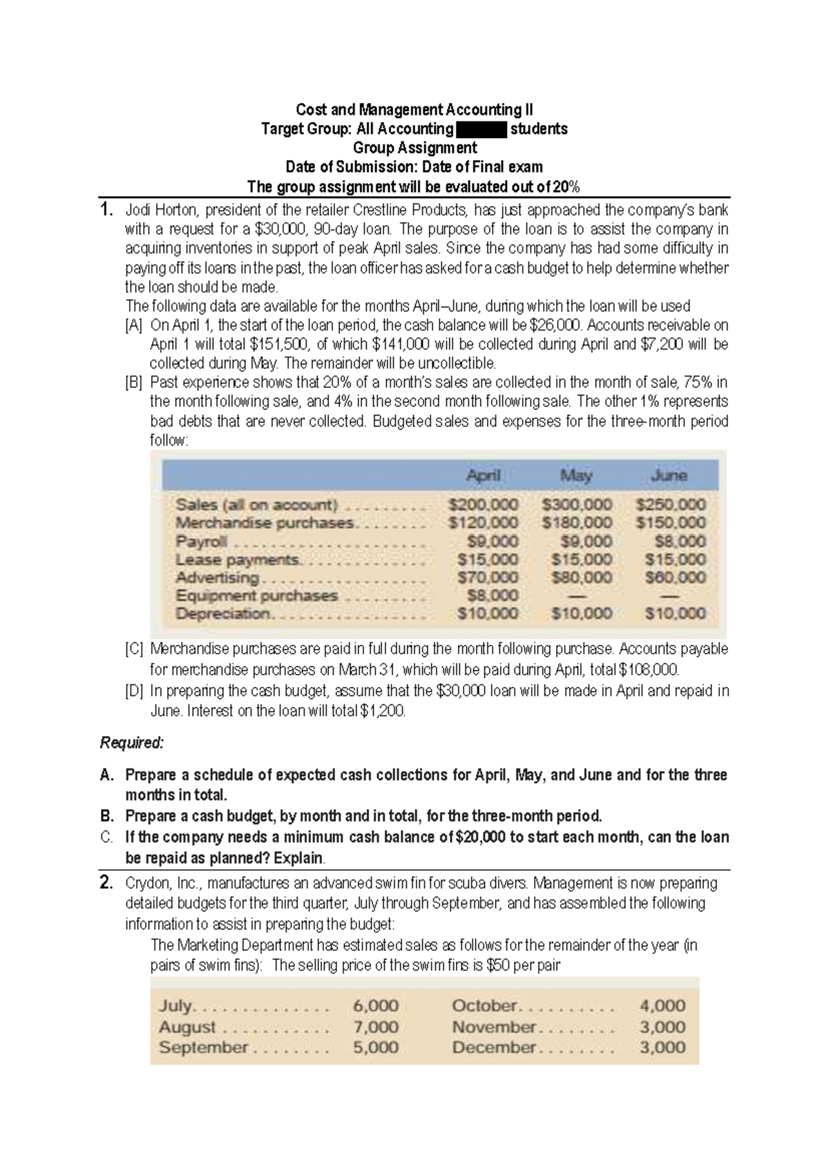 Cost and Management Accounting II Assignment docx (3) - Cost and ...