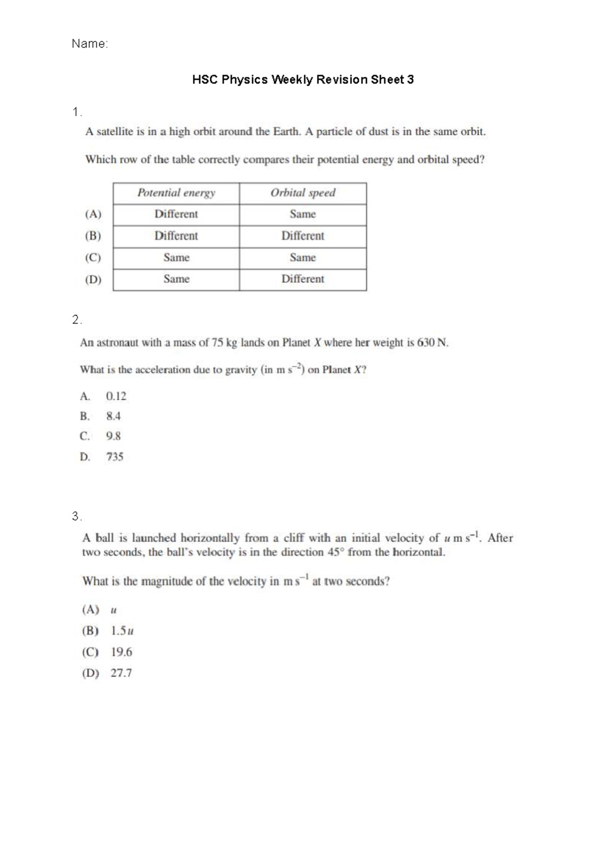 HSC Physics Weekly Revision Sheet 3 - 2. a) b) - Studocu