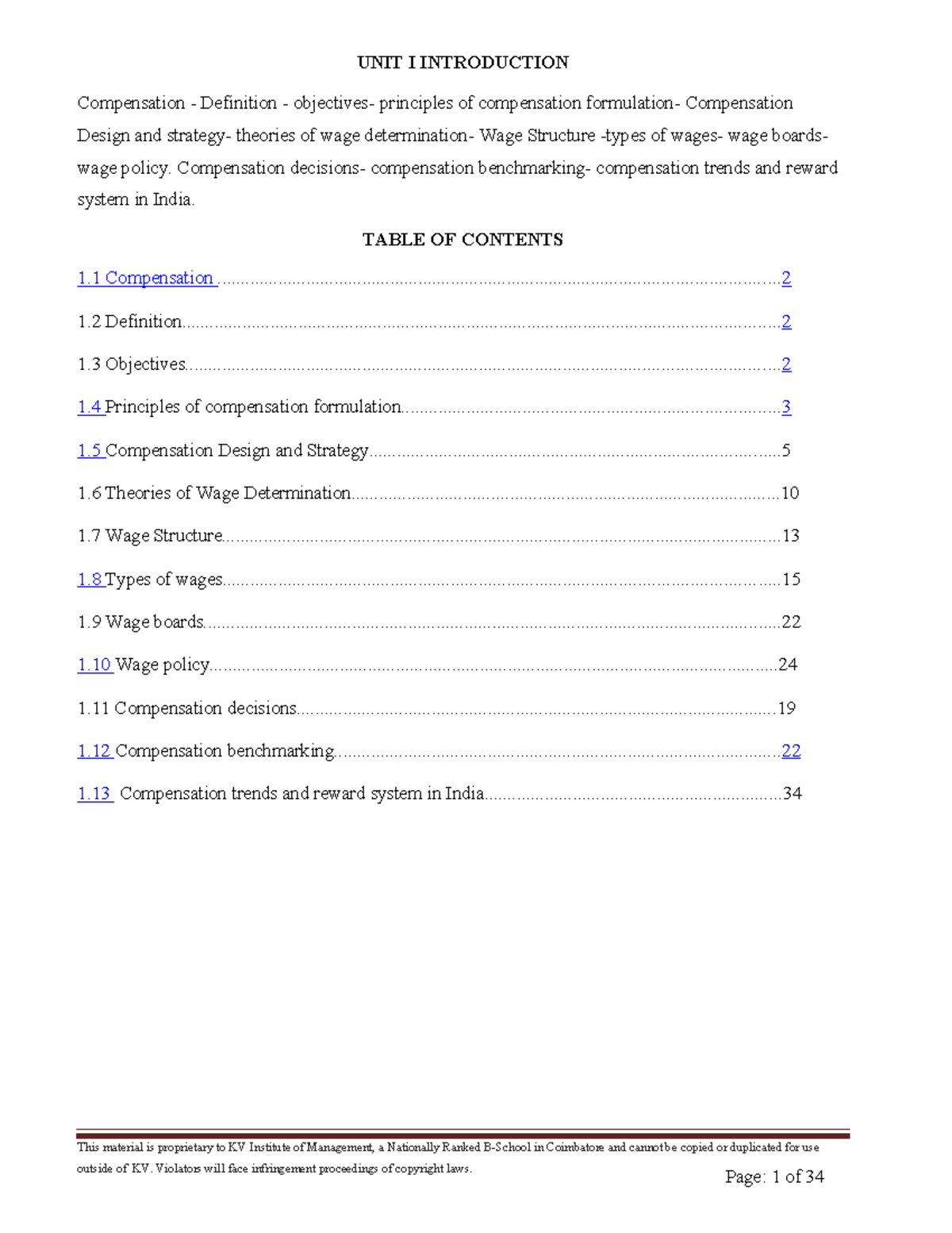 Unit I - Reward & Compensation Strategies (Notes for HRM 101) - Studocu