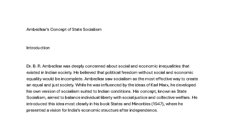 DSE Q6 - Concept of State Socialism: Ambedkar's Vision for Equality ...