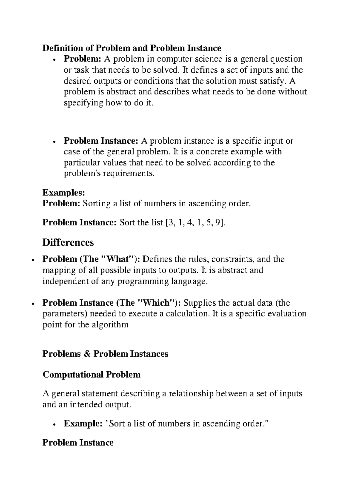Unit 1.23 - Understanding Problems and Problem Instances in CS - Studocu