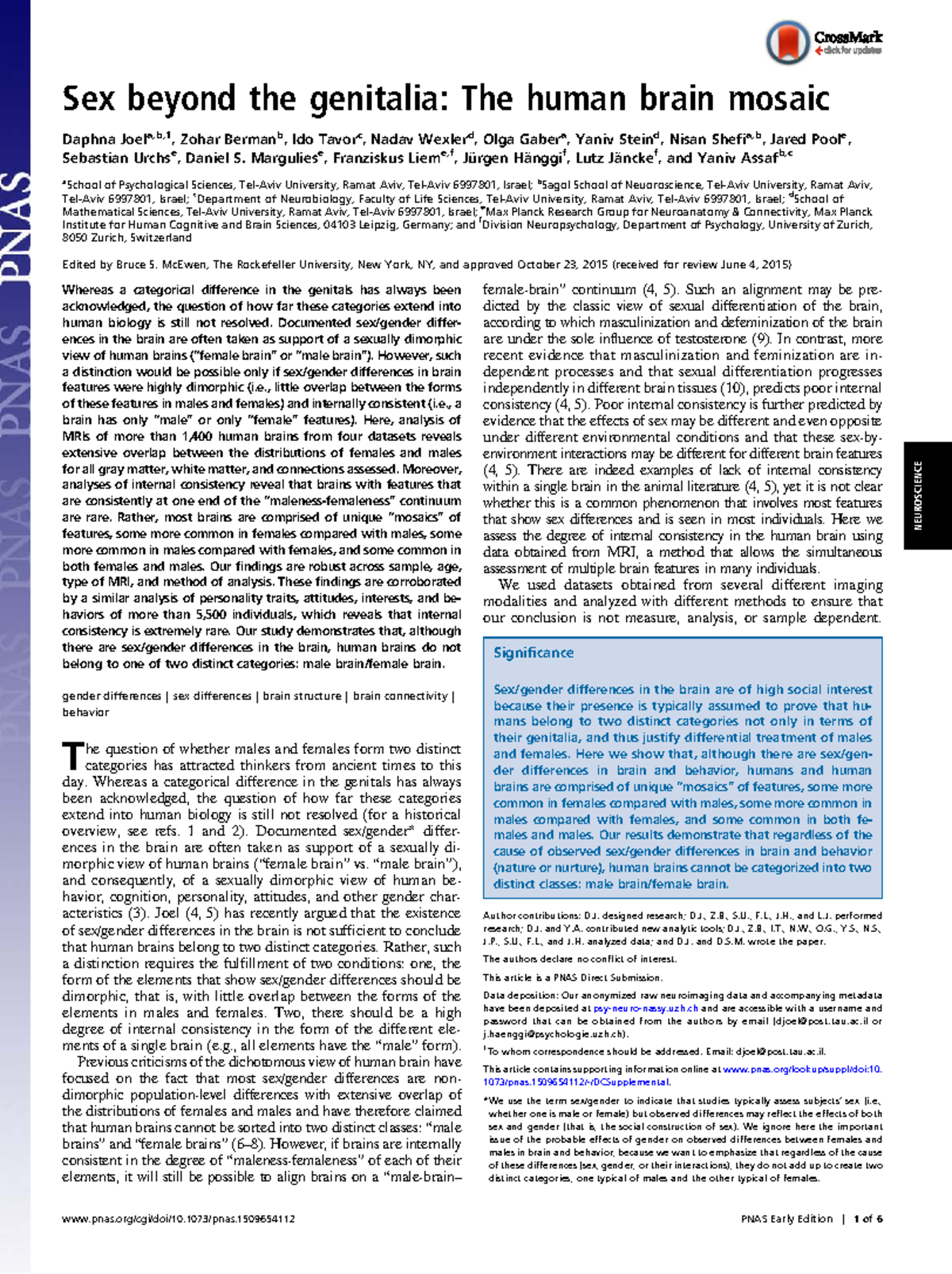 Sex/Gender Differences in the Human Brain: A Comprehensive Analysis ...