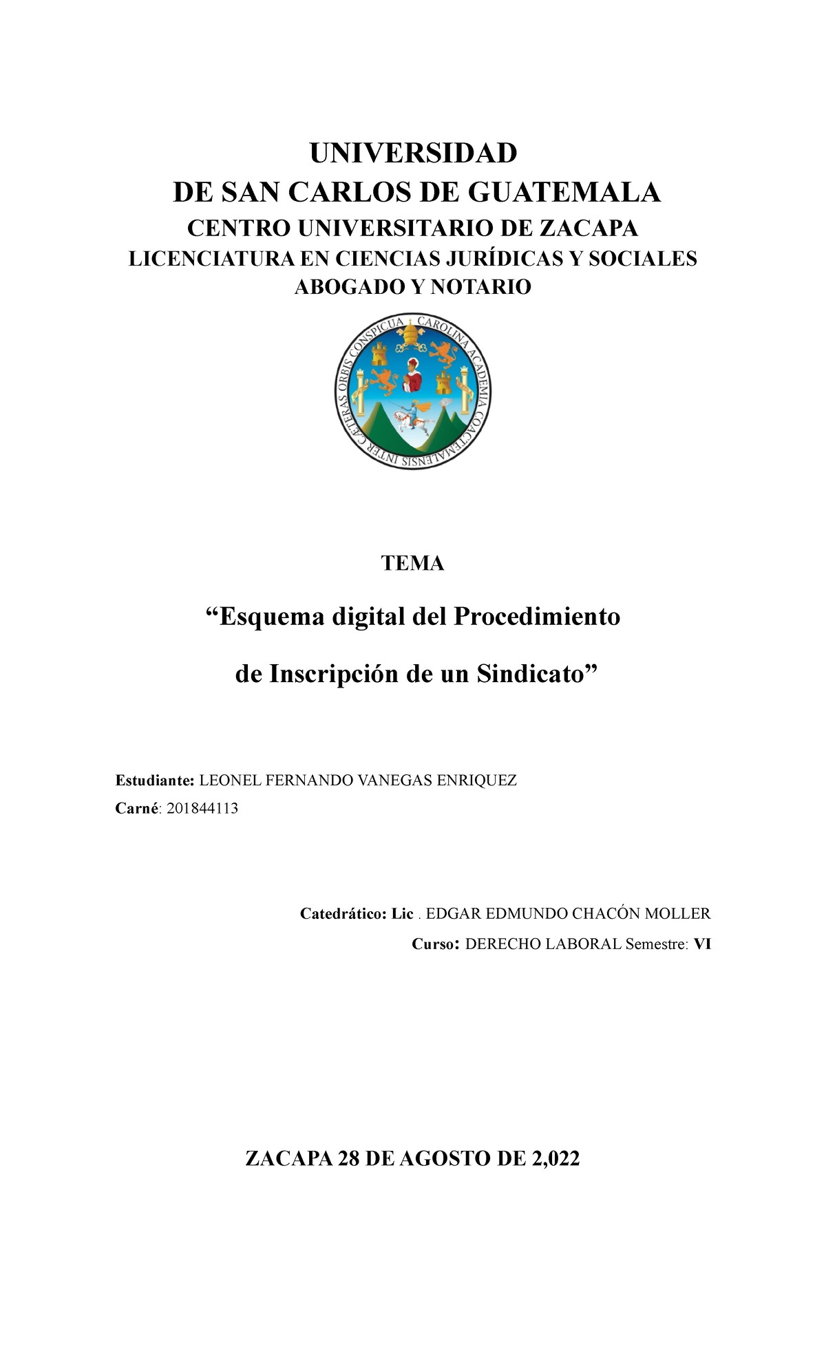 Esquema Digital del Procedimiento de Inscripción de un Sindicato - DERECHO LABORAL VI - Document Preview