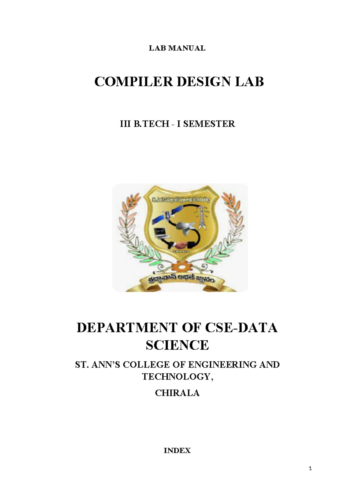 Compiler Design Lab Manual - Experiment Descriptions and Codes - Studocu